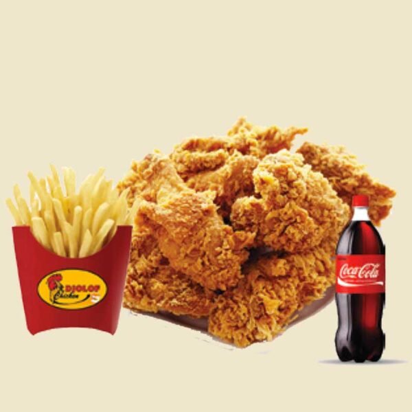 Djollof family 2 chicken wigs with chips and a drink